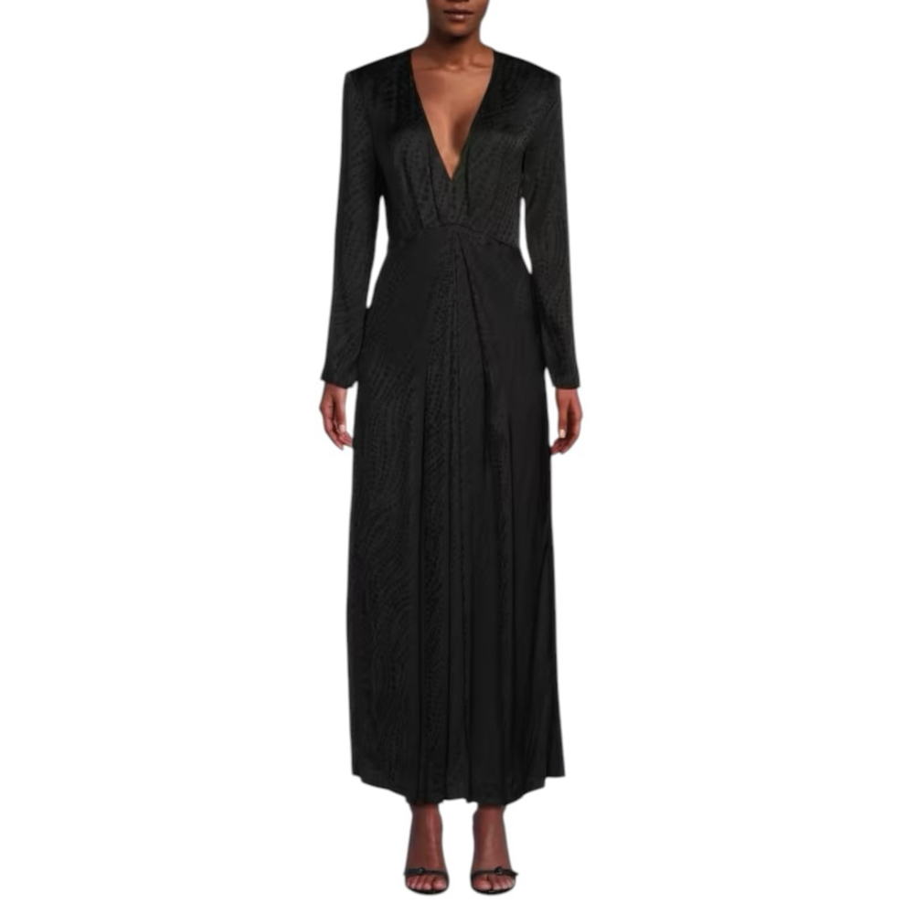 THE KOOPLES Dot Jacquard Empire Waist Maxi Dress Black Size Small